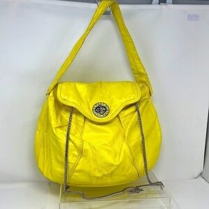 Marc by Marc Jacobs Yellow Patent Leather Turnlock Flap Crossbody Hobo Bag
